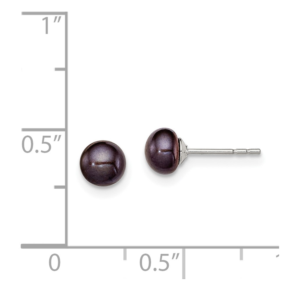 Sterling Silver Rhodium-plated 5-6mm Black Button Freshwater Cultured Pearl Post Earrings (QE12871)