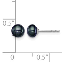 Sterling Silver Rhodium-plated 5-6mm Black Button Freshwater Cultured Pearl Post Earrings view 4
