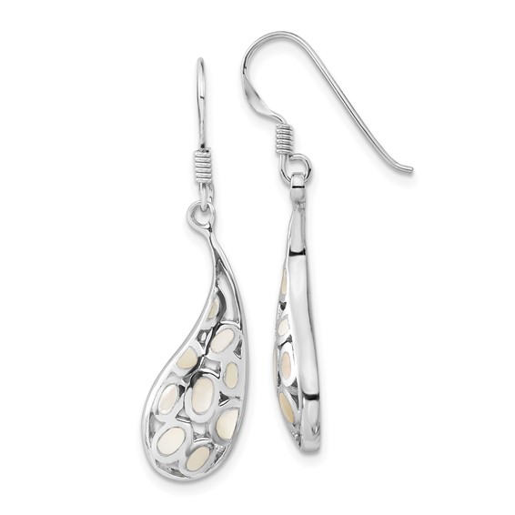 Sterling Silver Polished Mother of Pearl Teardrop Dangle Earrings