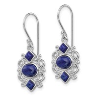 Sterling Silver Rhodium-plated Polished Filigree Lapis Dangle Earrings view 2