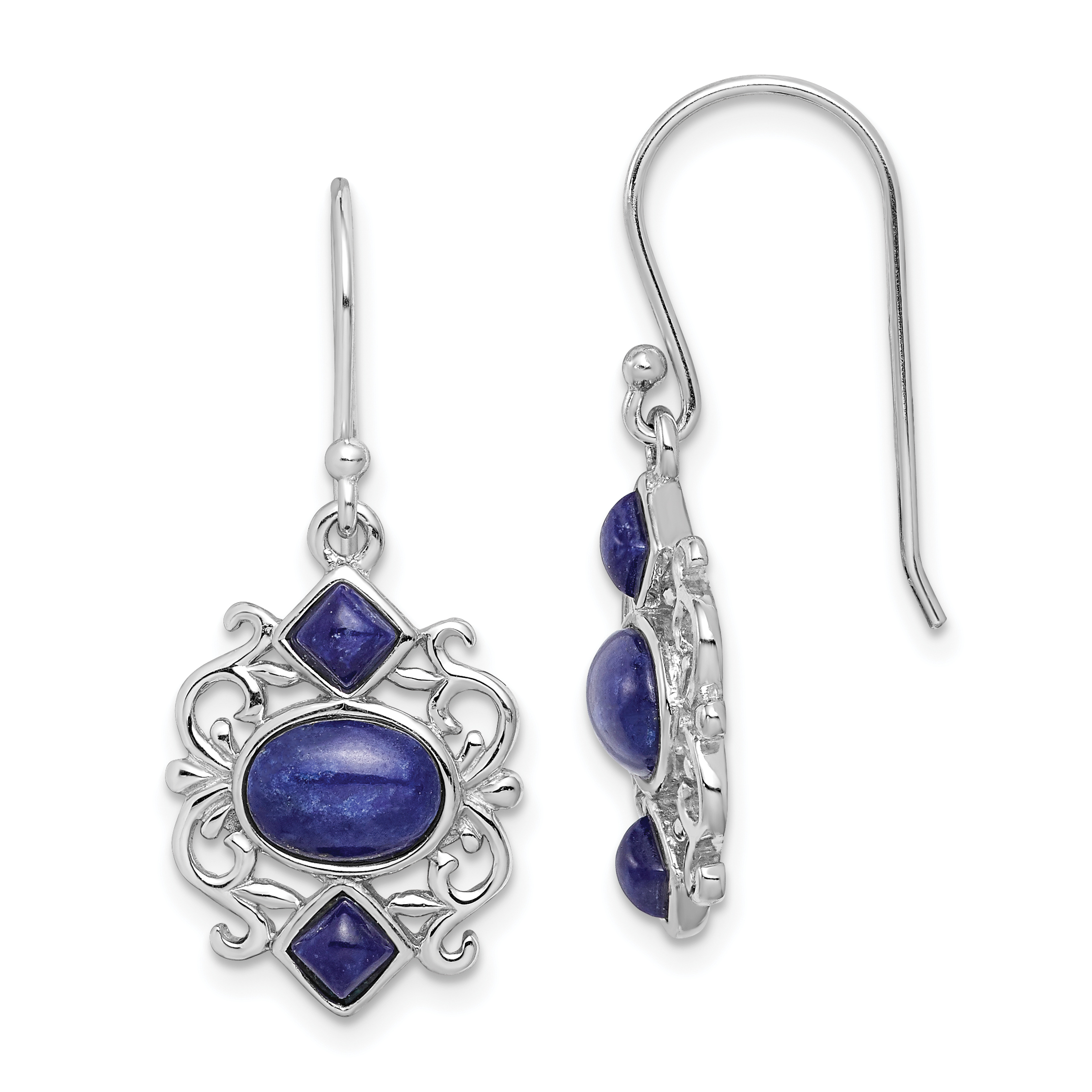 Sterling Silver Rhodium-plated Polished Filigree Lapis Dangle Earrings (QE12880)