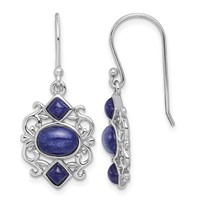 Sterling Silver Rhodium-plated Polished Filigree Lapis Dangle Earrings view 1