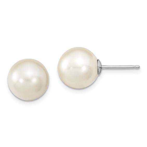 "Sterling Silver Rhodium-plated 10-11mm Black, White and Pink Round Imitation Shell Pearl Set of 3 Post Earrings"