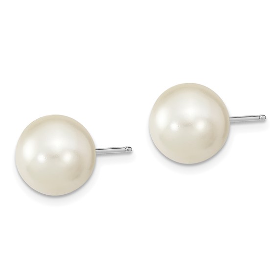 "Sterling Silver Rhodium-plated 10-11mm Black, White and Pink Round Imitation Shell Pearl Set of 3 Post Earrings"