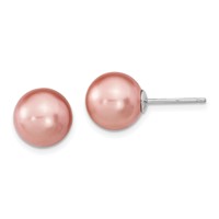 Sterling Silver Rhodium-plated 10-11mm Black, White and Pink Round Imitation Shell Pearl Set of 3 Post Earrings view 4
