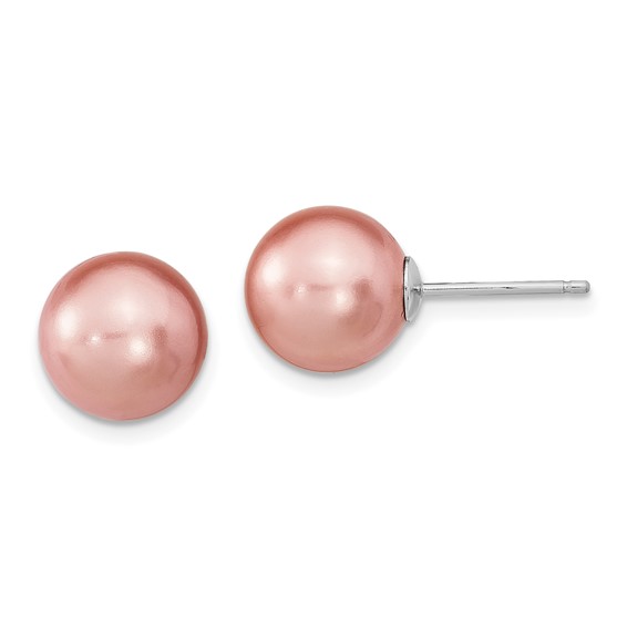 "Sterling Silver Rhodium-plated 10-11mm Black, White and Pink Round Imitation Shell Pearl Set of 3 Post Earrings"