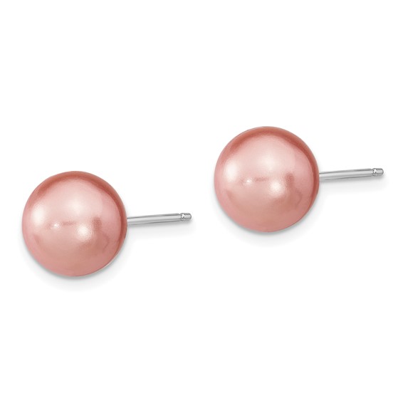 "Sterling Silver Rhodium-plated 10-11mm Black, White and Pink Round Imitation Shell Pearl Set of 3 Post Earrings"