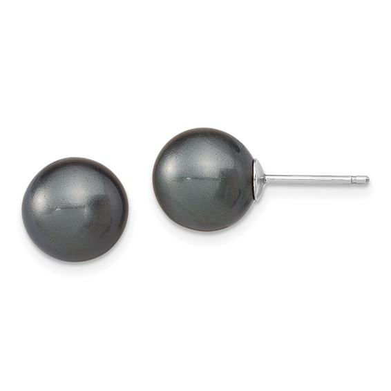 "Sterling Silver Rhodium-plated 10-11mm Black, White and Pink Round Imitation Shell Pearl Set of 3 Post Earrings"