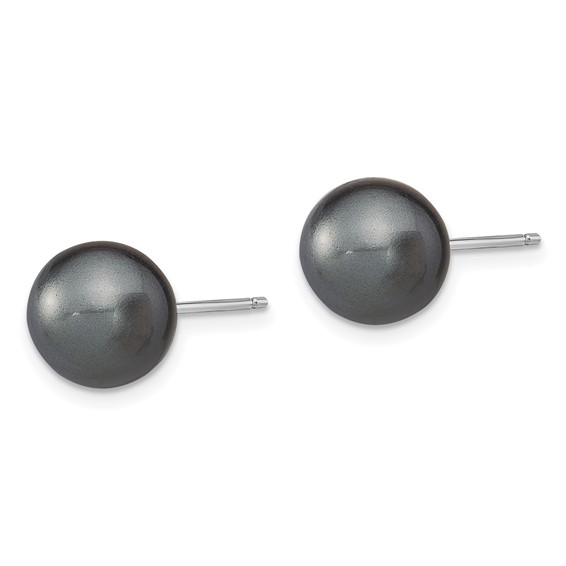 "Sterling Silver Rhodium-plated 10-11mm Black, White and Pink Round Imitation Shell Pearl Set of 3 Post Earrings"