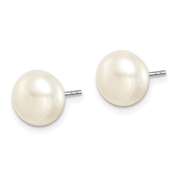 "Sterling Silver Rhodium-plated 8-9mm White, Pink and Purple Button Freshwater Cultured Pearl Set of 3 Post Earrings"