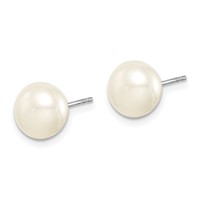 Sterling Silver Rhodium-plated 8-9mm Pink, White, Purple, Grey and Black Button Freshwater Cultured Pearl Set of 5 Post Earrings view 2