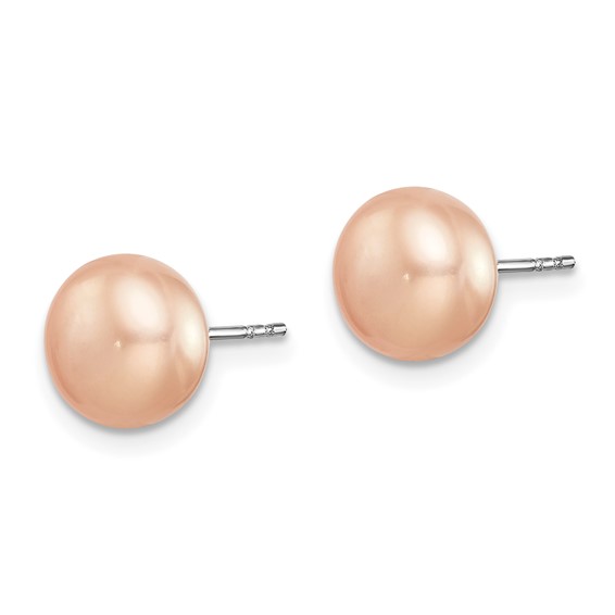 "Sterling Silver Rhodium-plated 8-9mm Pink, White, Purple, Grey and Black Button Freshwater Cultured Pearl Set of 5 Post Earrings"