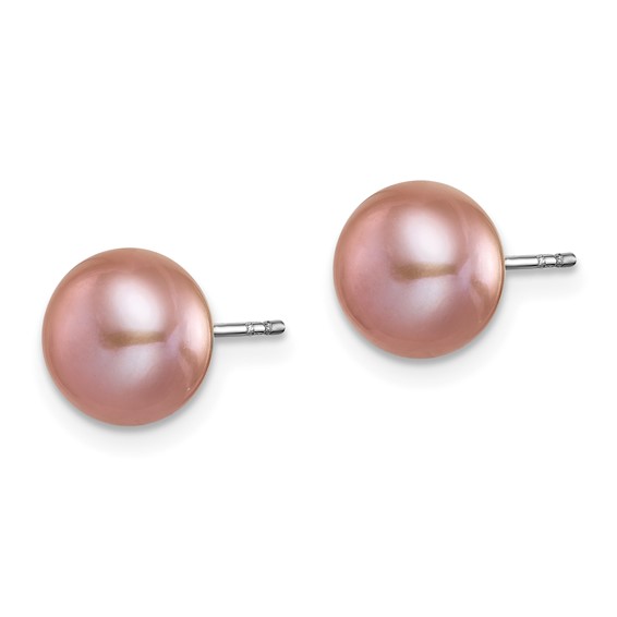 "Sterling Silver Rhodium-plated 8-9mm Pink, White, Purple, Grey and Black Button Freshwater Cultured Pearl Set of 5 Post Earrings"