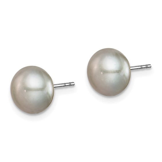 "Sterling Silver Rhodium-plated 8-9mm Pink, White, Purple, Grey and Black Button Freshwater Cultured Pearl Set of 5 Post Earrings"