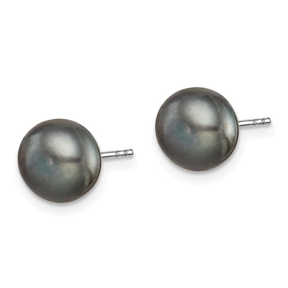 "Sterling Silver Rhodium-plated 8-9mm Pink, White, Purple, Grey and Black Button Freshwater Cultured Pearl Set of 5 Post Earrings"