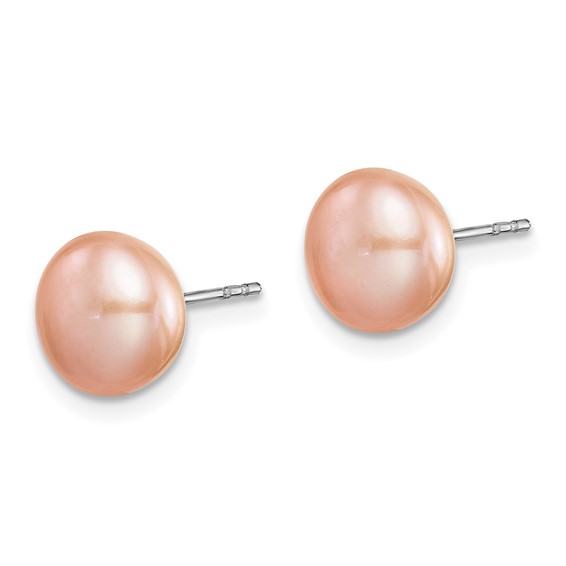 Sterling Silver Rhodium-plated 8-9mm Multi-color Button Freshwater Cultured Pearl Set of 7 Post Earrings