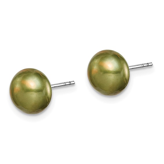 Sterling Silver Rhodium-plated 8-9mm Multi-color Button Freshwater Cultured Pearl Set of 7 Post Earrings