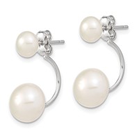 Sterling Silver Rhodium-plated 5-6mm and 8-9mm White Button Freshwater Cultured Pearl Front and Back Post Dangle Earrings view 2