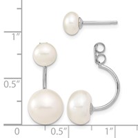 Sterling Silver Rhodium-plated 5-6mm and 8-9mm White Button Freshwater Cultured Pearl Front and Back Post Dangle Earrings view 4