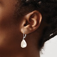 Sterling Silver Rhodium-plated 13-15mm White Keshi Freshwater Cultured Pearl Leverback Dangle Earrings view 3