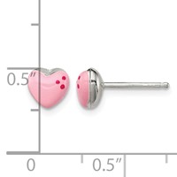 Sterling Silver Polished & Pink Enameled Heart Petite Post Earrings view 4