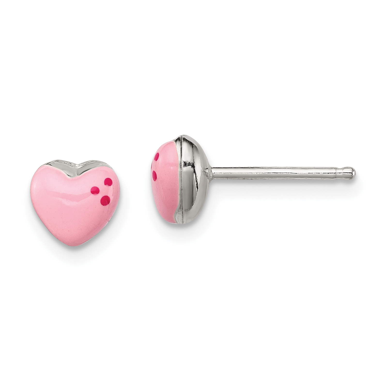 Sterling Silver Polished & Pink Enameled Heart Children's Post Earrings (QE12892)