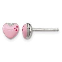 Sterling Silver Polished & Pink Enameled Heart Petite Post Earrings view 1