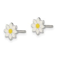 Sterling Silver Polished White and Yellow Enameled Flower Petite Post Earrings view 2
