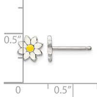 Sterling Silver Polished White and Yellow Enameled Flower Petite Post Earrings view 4