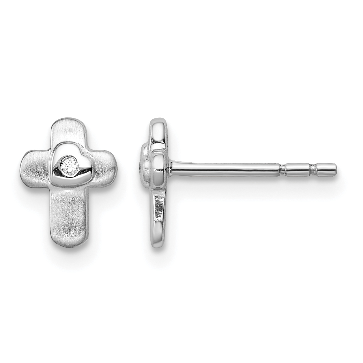 Sterling Silver Rhodium-plated Polished CZ Cross Children's Post Earrings (QE12898)