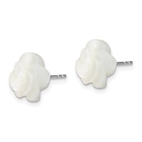 Sterling Silver Rhodium-plated 10mm White Mother of Pearl Flower Post Earrings view 2