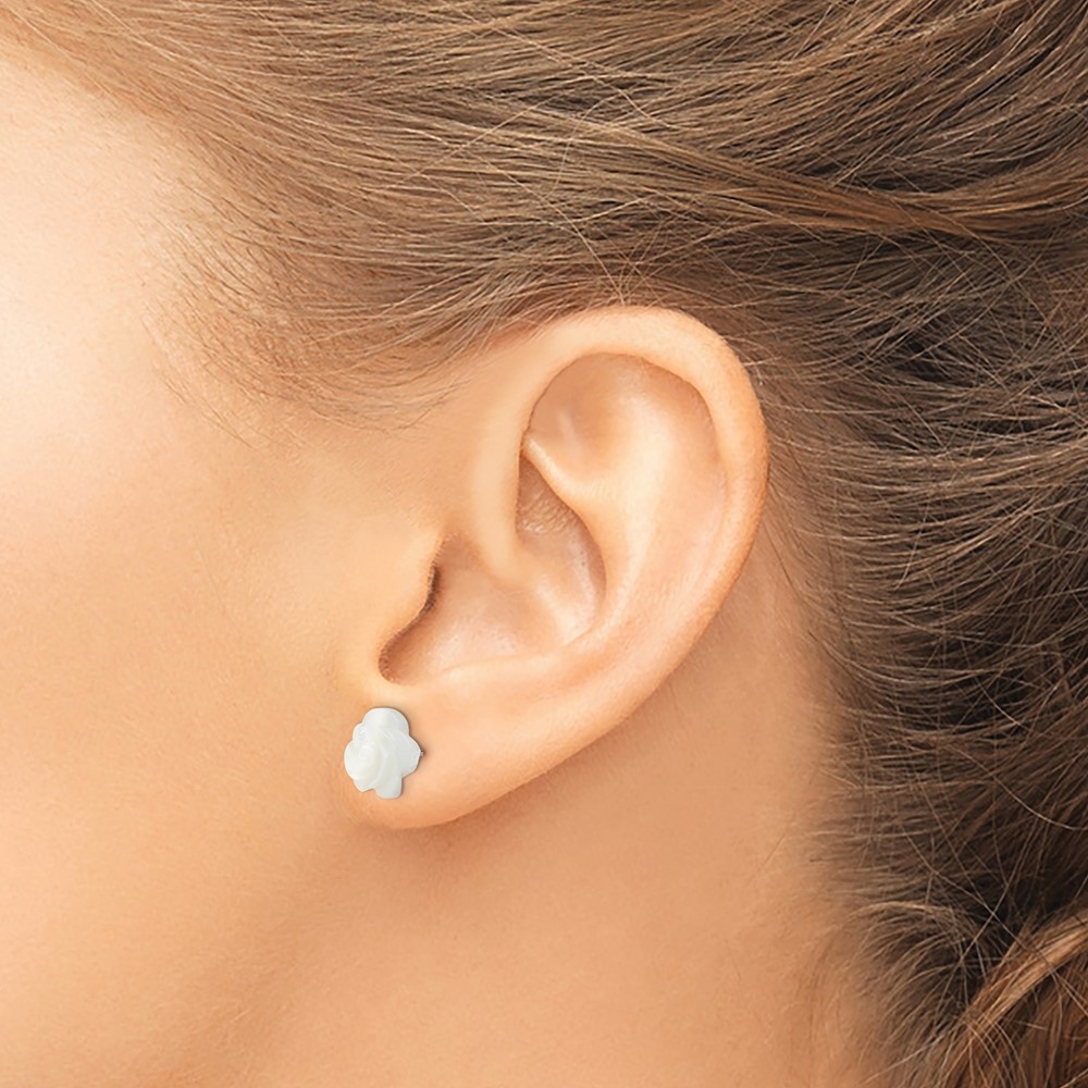 Sterling Silver Rhodium-plated 10mm White Mother of Pearl Flower Post Earrings (QE12901W)