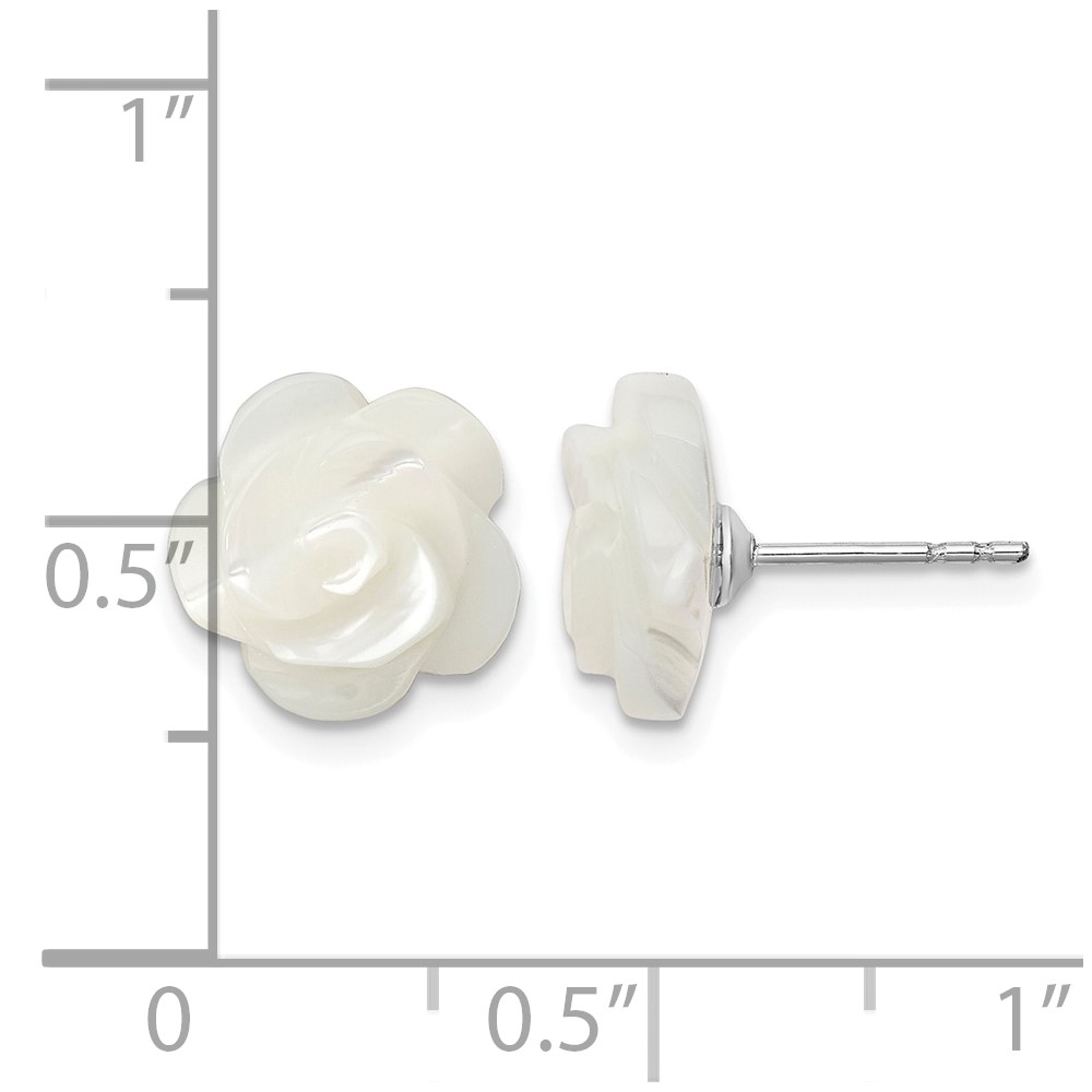 Sterling Silver Rhodium-plated 10mm White Mother of Pearl Flower Post Earrings (QE12901W)
