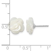 Sterling Silver Rhodium-plated 10mm White Mother of Pearl Flower Post Earrings view 4