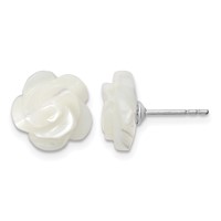 Sterling Silver Rhodium-plated 10mm White Mother of Pearl Flower Post Earrings view 1