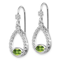 Sterling Silver Rhodium-plated Peridot Shepherd Hook Dangle Earrings view 2