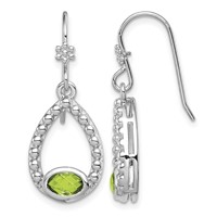 Sterling Silver Rhodium-plated Peridot Shepherd Hook Dangle Earrings view 1