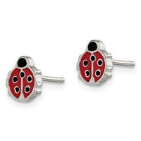 Sterling Silver Polished and Enameled Ladybug Petite Post Earrings view 2
