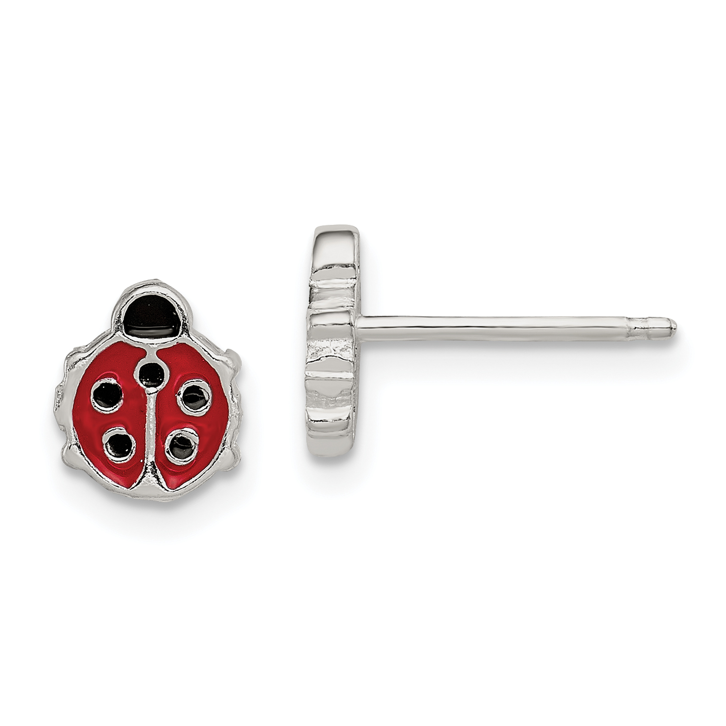 Sterling Silver Polished & Enameled Ladybug Children's Post Earrings (QE12906)