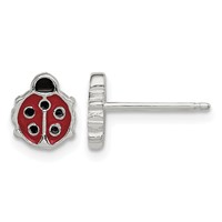 Sterling Silver Polished and Enameled Ladybug Petite Post Earrings view 1