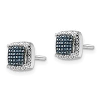 White Night Sterling Silver Rhodium-plated Blue Diamond Square Screwback Post Earrings view 2