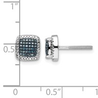 White Night Sterling Silver Rhodium-plated Blue Diamond Square Screwback Post Earrings view 5
