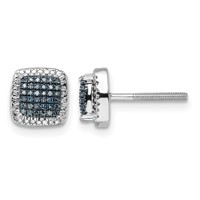 White Night Sterling Silver Rhodium-plated Blue Diamond Square Screwback Post Earrings view 1