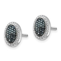White Night Sterling Silver Rhodium-plated Blue Diamond Oval Screwback Post Earrings view 2