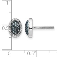 White Night Sterling Silver Rhodium-plated Blue Diamond Oval Screwback Post Earrings view 5
