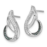 White Night Sterling Silver Rhodium-plated Polished Blue and White Diamond Post Earrings view 2