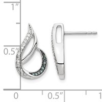 White Night Sterling Silver Rhodium-plated Polished Blue and White Diamond Post Earrings view 5