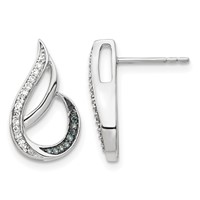 White Night Sterling Silver Rhodium-plated Polished Blue and White Diamond Post Earrings view 1