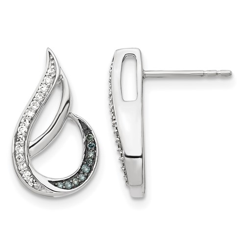 White Night Sterling Silver Rhodium-plated Polished Blue and White Diamond Post Earrings