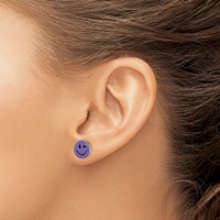 Sterling Silver Purple Enamel Winking Smiley Face Post Earrings view 3